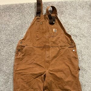 Carhartt Bib Overalls Mens 44x30 Double Knee Carpenter Canvas‎ Utility R06 BRN *